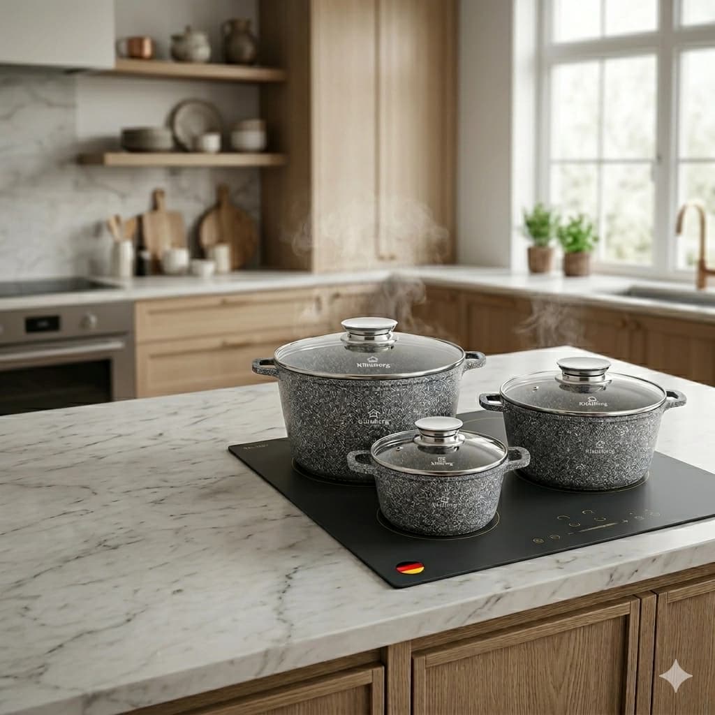 products.photoOf Ceramic Marble Non-Stick Cookware Set 6 Pcs Induction Pots KlonBerg KB-3967