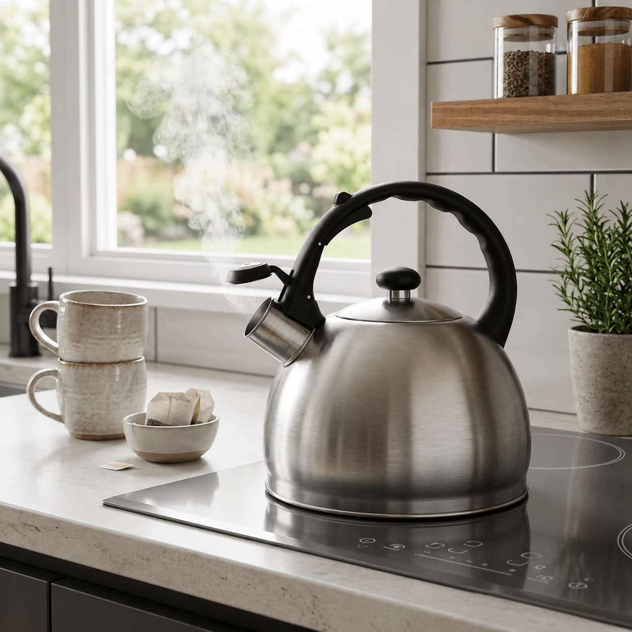 products.photoOf Stainless Steel Whistling Kettle 2.0L Satin Finish Induction and Gas Compatible KB-1004