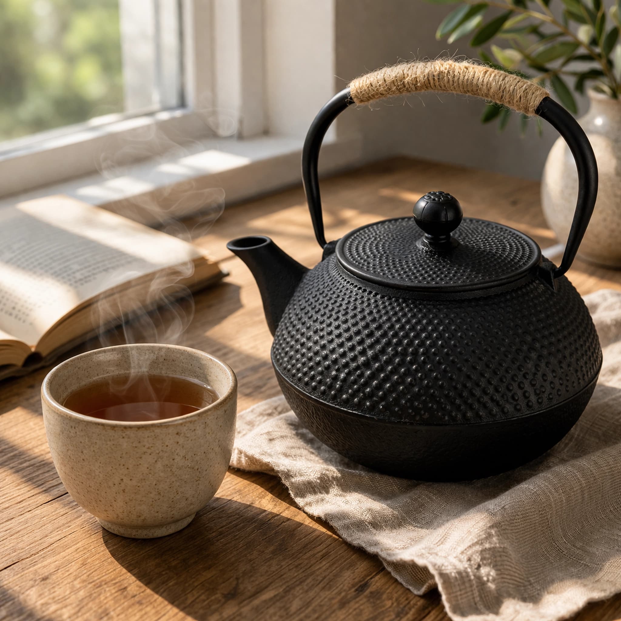 products.photoOf Cast Iron Teapot Japanese Style Black with Infuser and Lid OSR-296