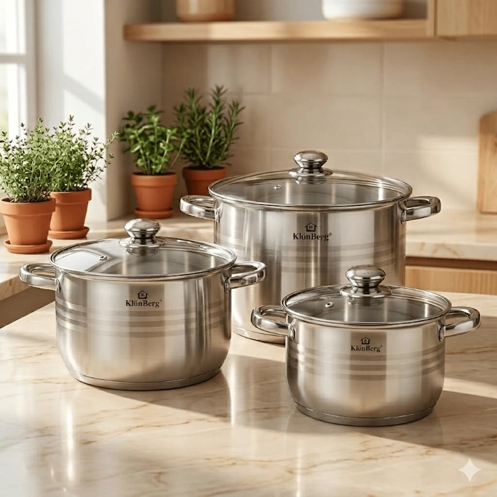 products.photoOf Klonberg Stainless Steel Stock Pot Set 6 Pcs 5 Step Base with Glass Lid KB-2527