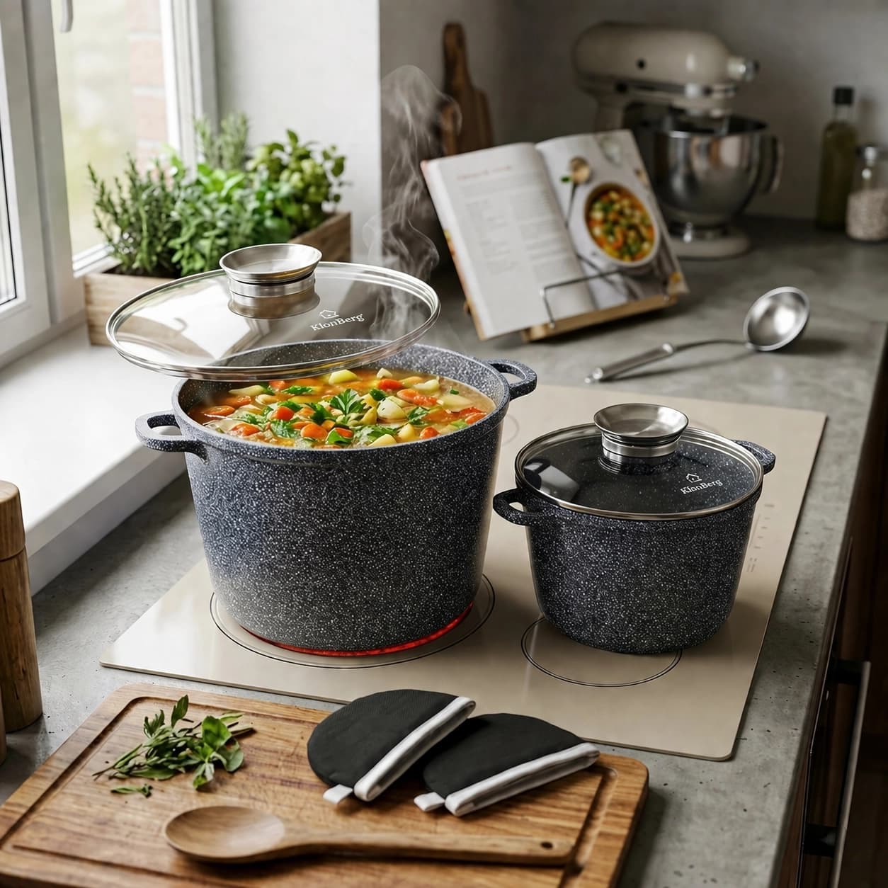 products.photoOf Ceramic Marble Nonstick Deep Casserole Set 4 Pcs KlonBerg KB-3910
