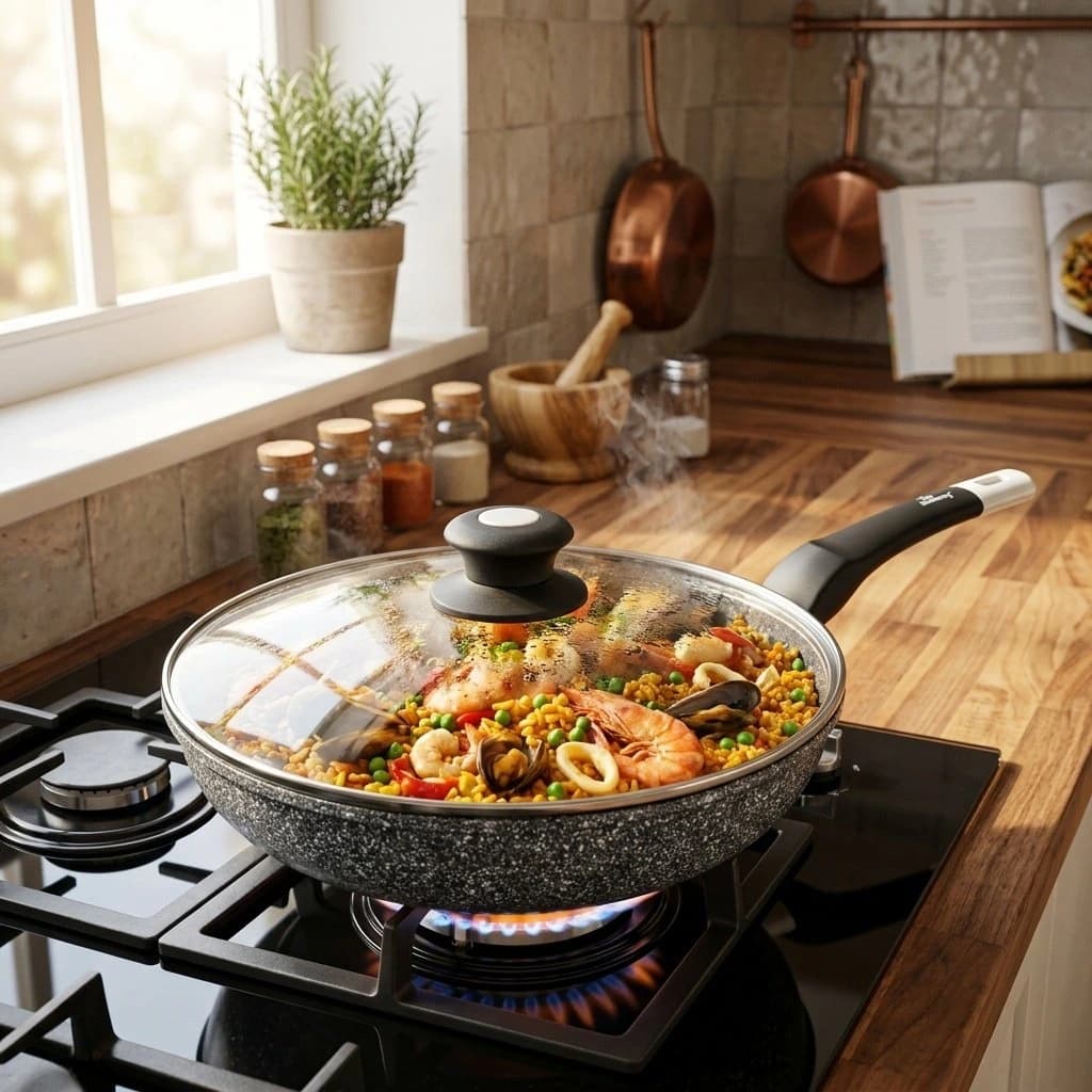 products.photoOf Granite Non Stick Frying Pan 32cm with Glass Lid Pressed Aluminum Induction KB-8647