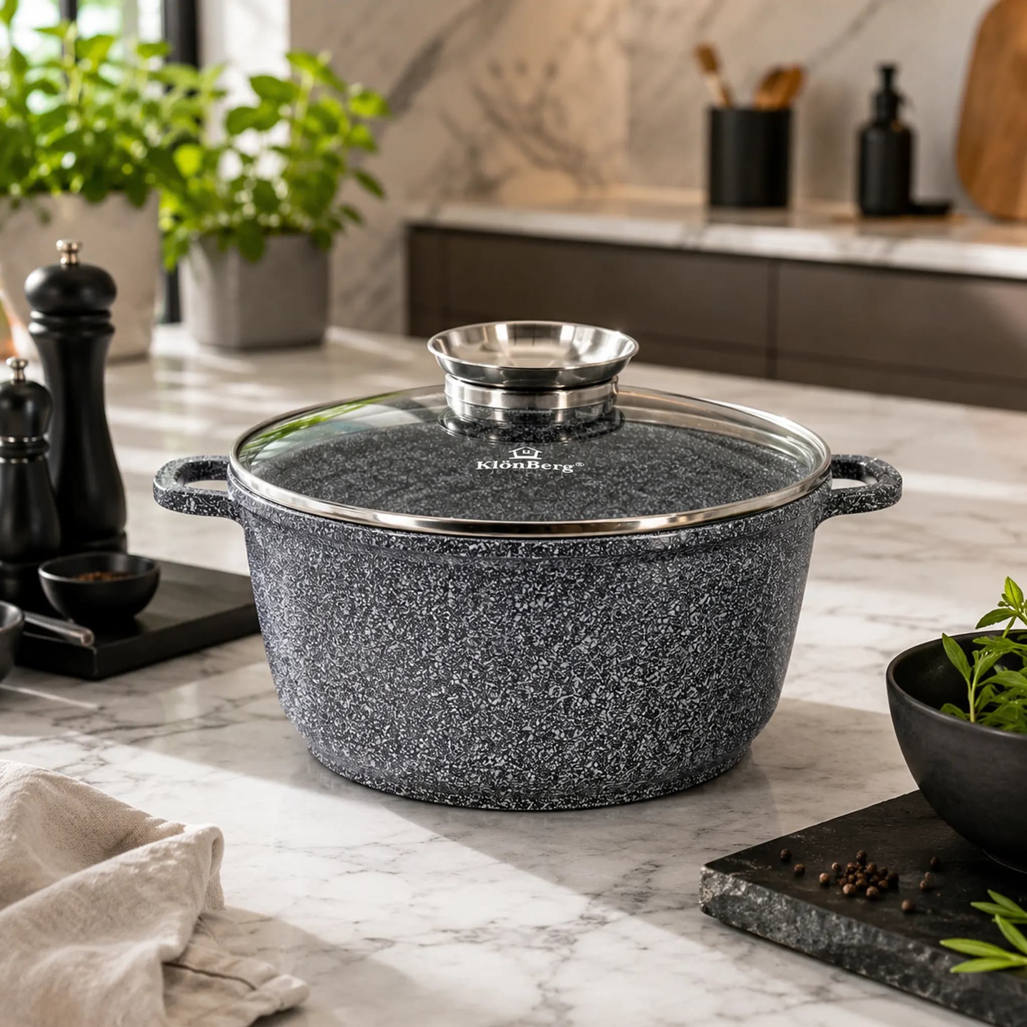 products.photoOf Ceramic Marble Soup Pot 26cm 5.2L Nonstick Induction Pot with Glass Lid KB-3906