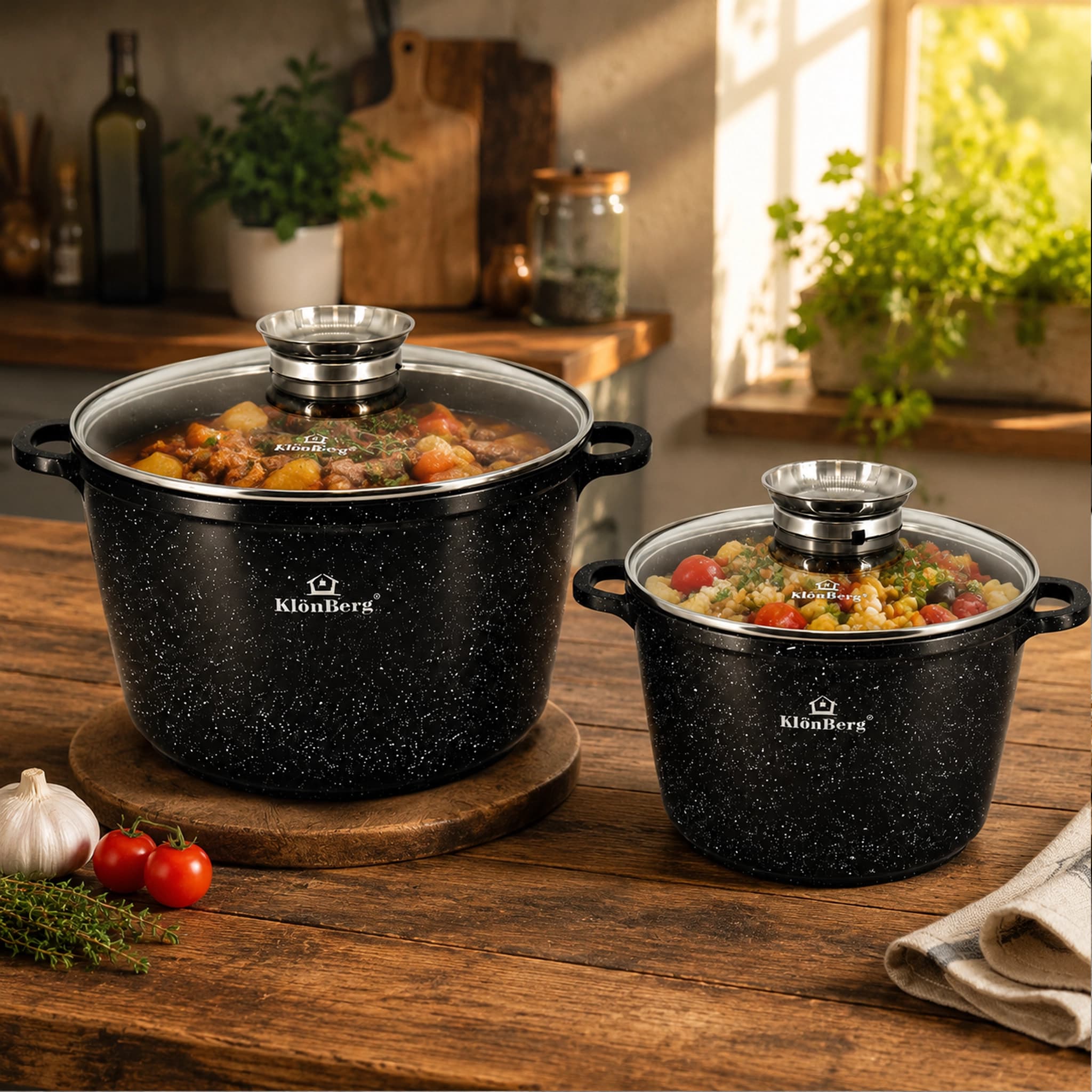 products.photoOf Ceramic Marble Cookware Set 4PCS Nonstick Induction Pots with Glass Lids KB-3845