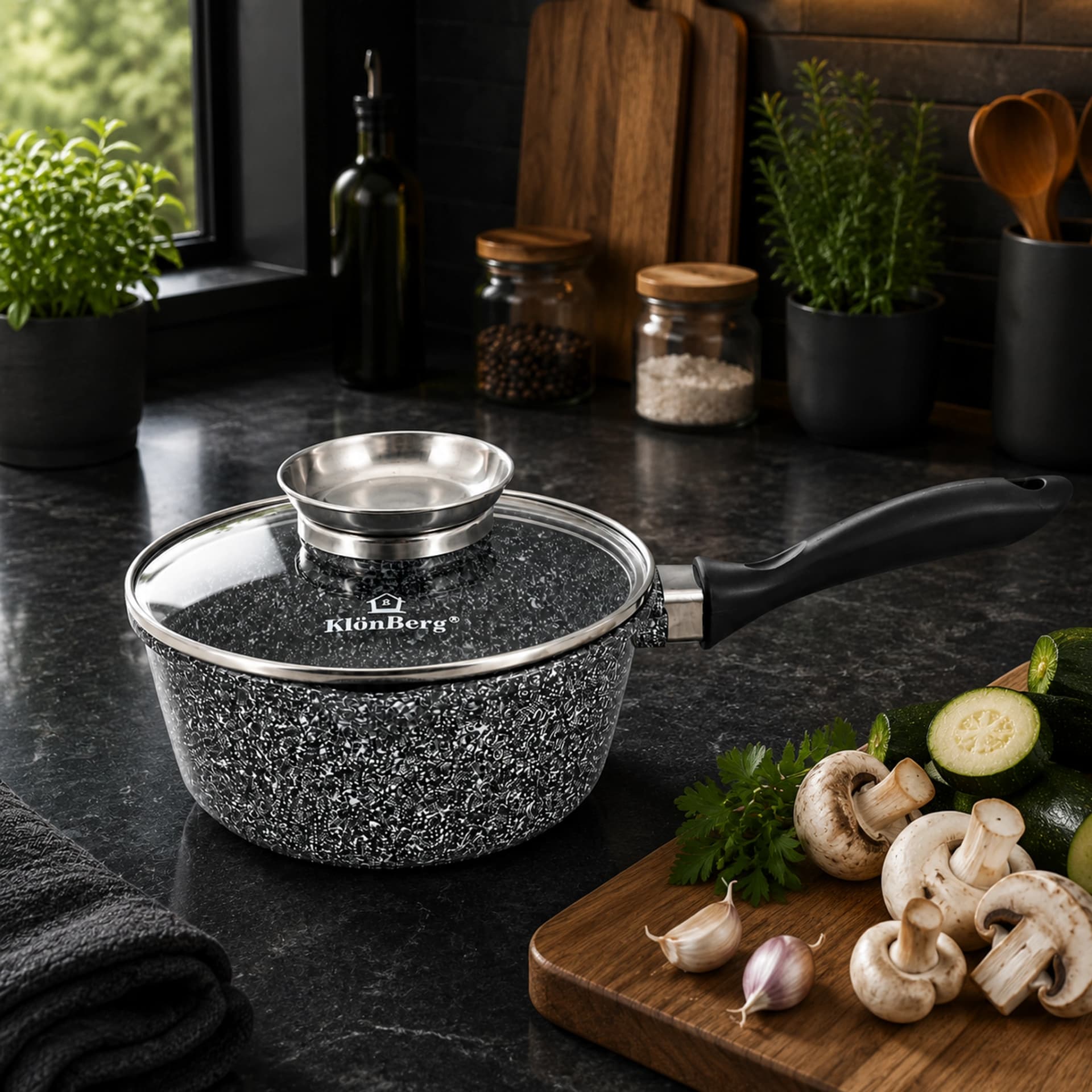 products.photoOf Saucepan 16cm 1.4L Ceramic Non Stick with Glass Lid for Induction KB-3918