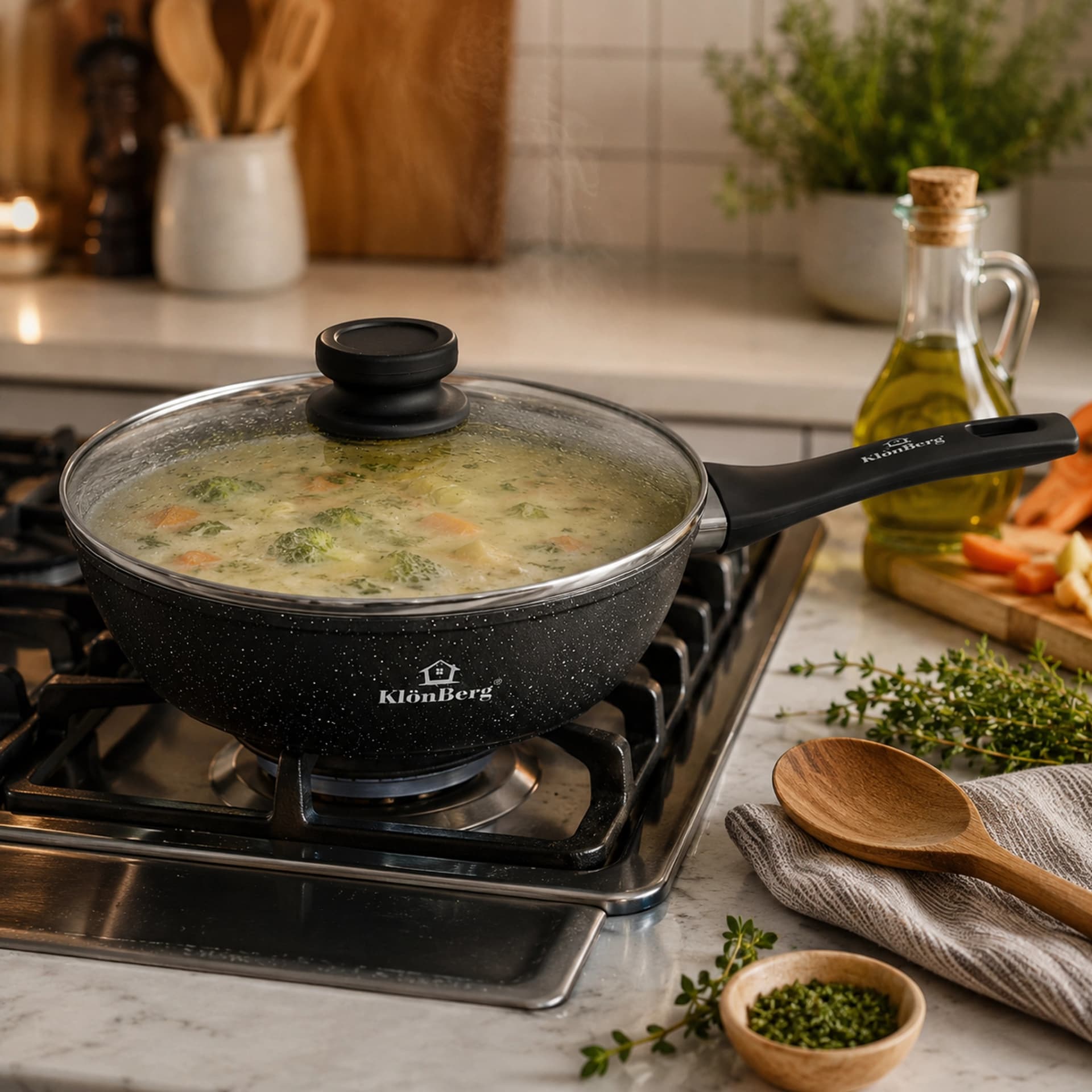 products.photoOf Marble Coating Non Stick Frying Pan with Lid 26cm 2.8L Aluminum Induction Gas KB-8615