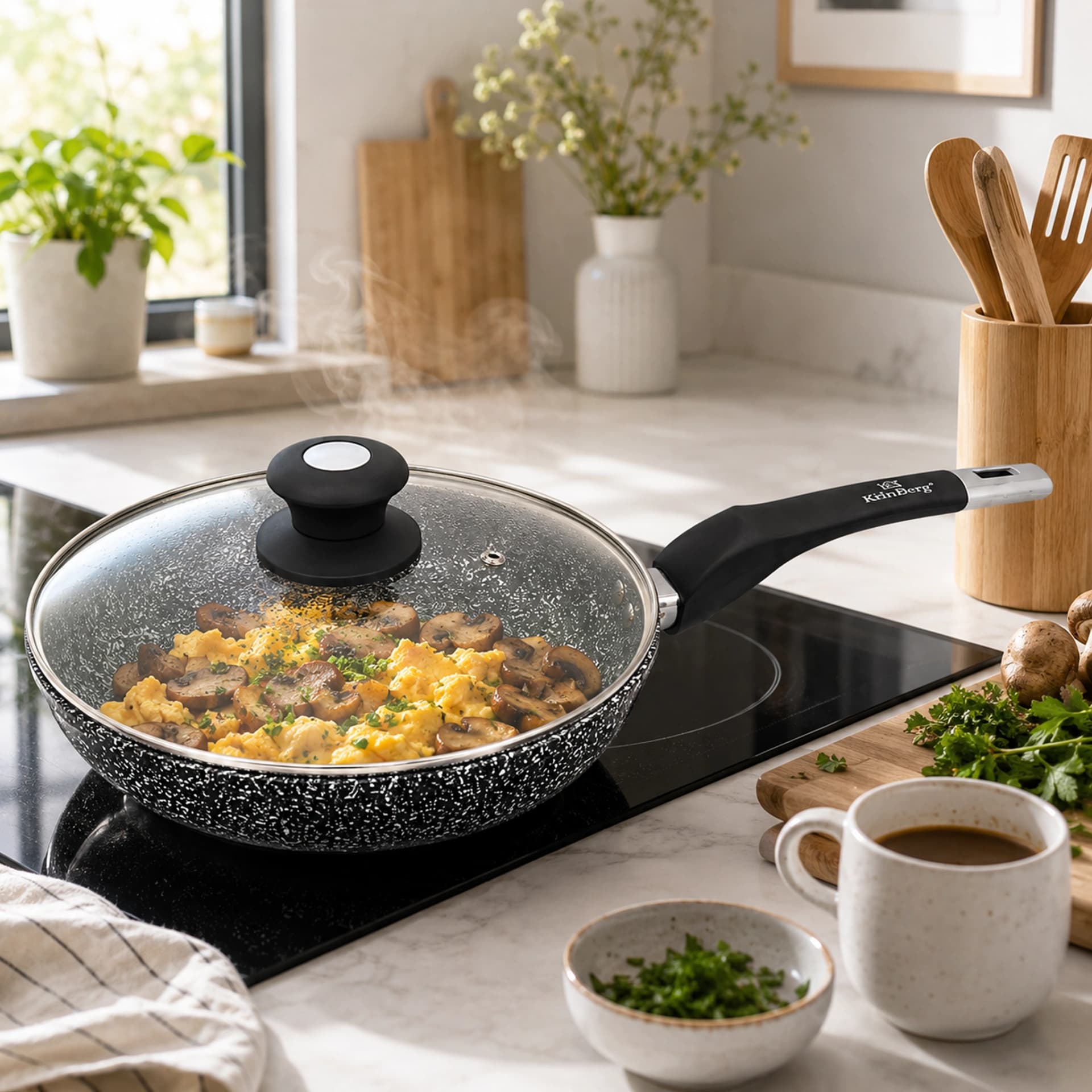 products.photoOf Granite Non Stick Frying Pan 32cm with Glass Lid Pressed Aluminum Induction KB-8647