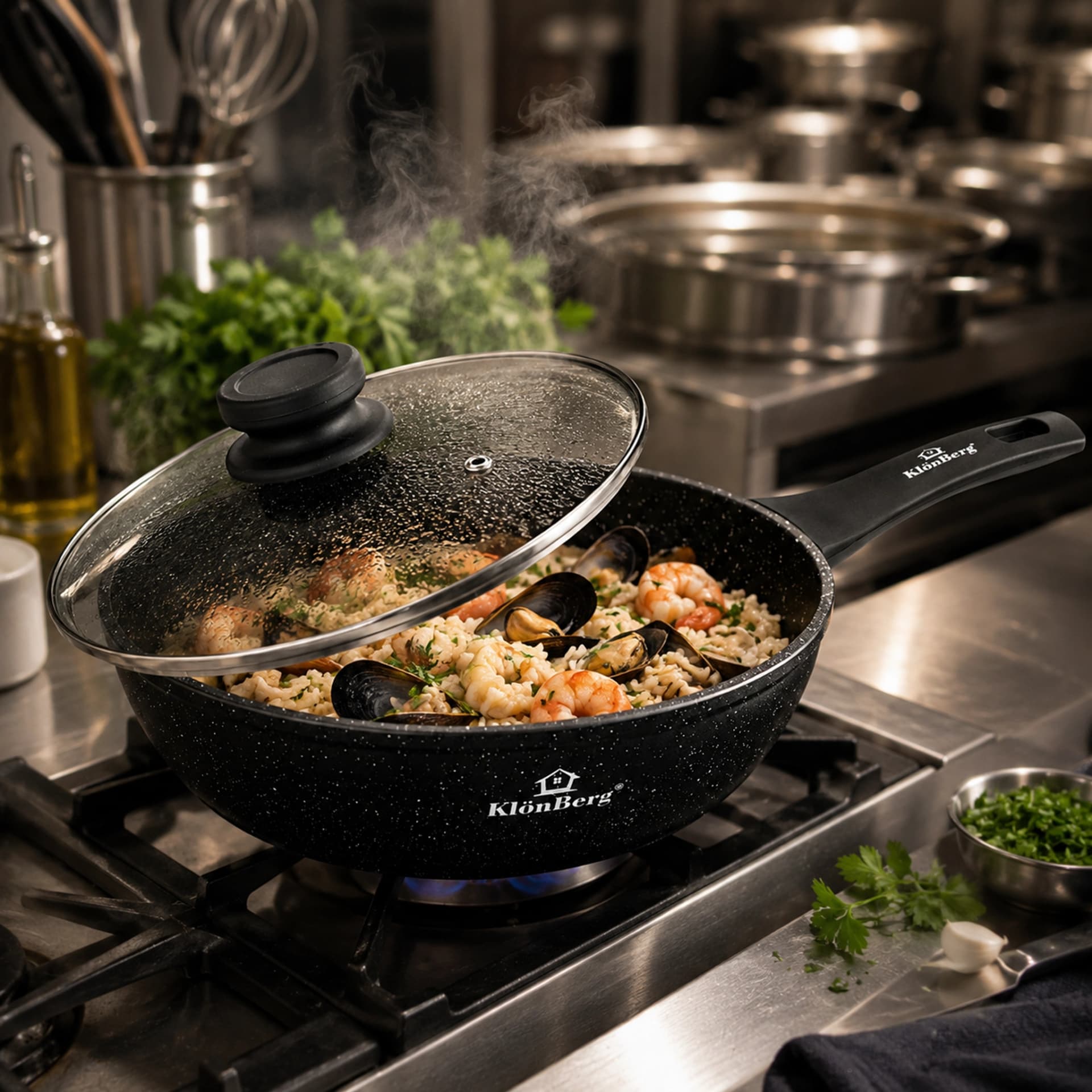 products.photoOf Frying Pan 22cm Non-Stick Marble Coated Forged Aluminum with Lid KB-8613