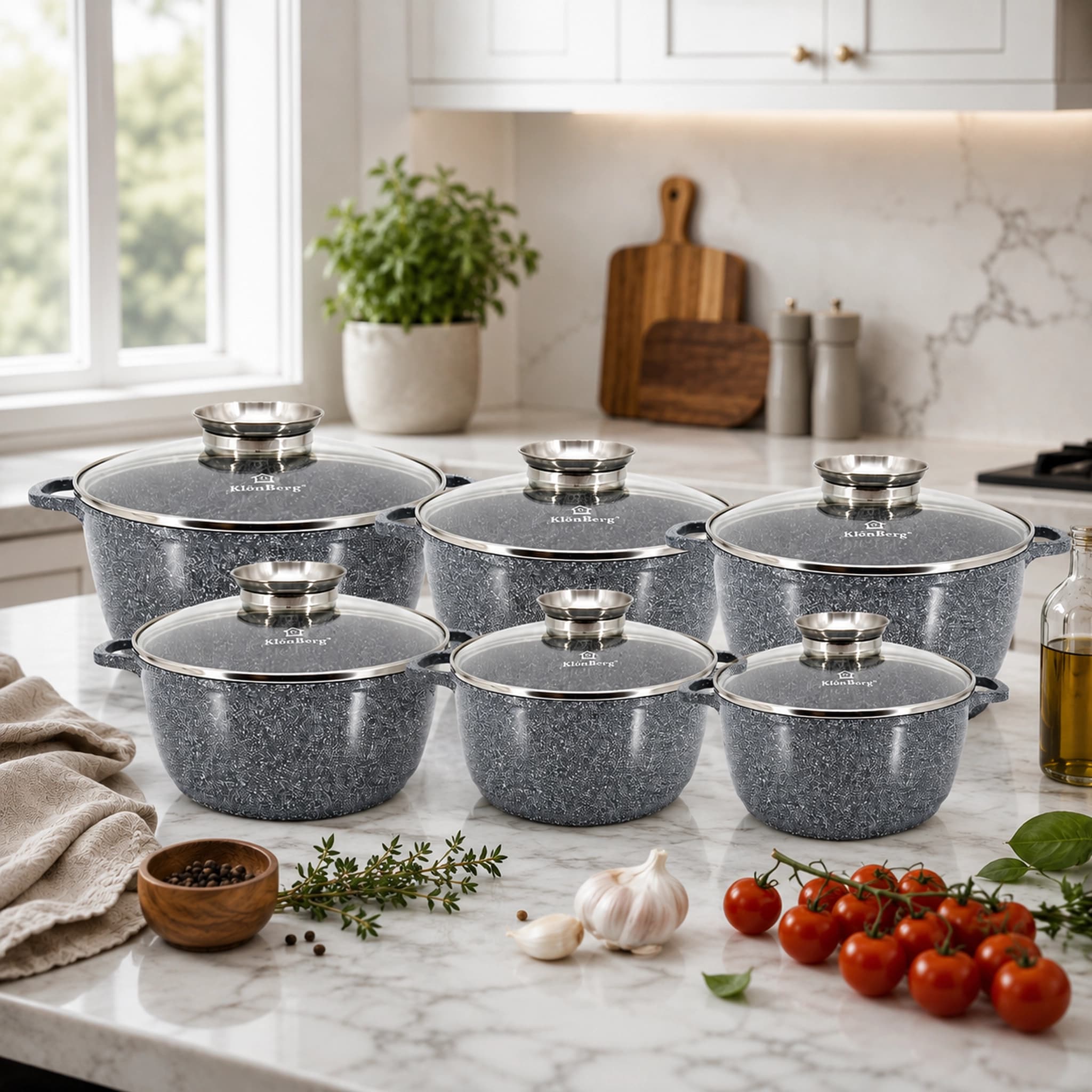 products.photoOf Ceramic Marble Cookware Set 12PCS with Glass Lids KB-3968