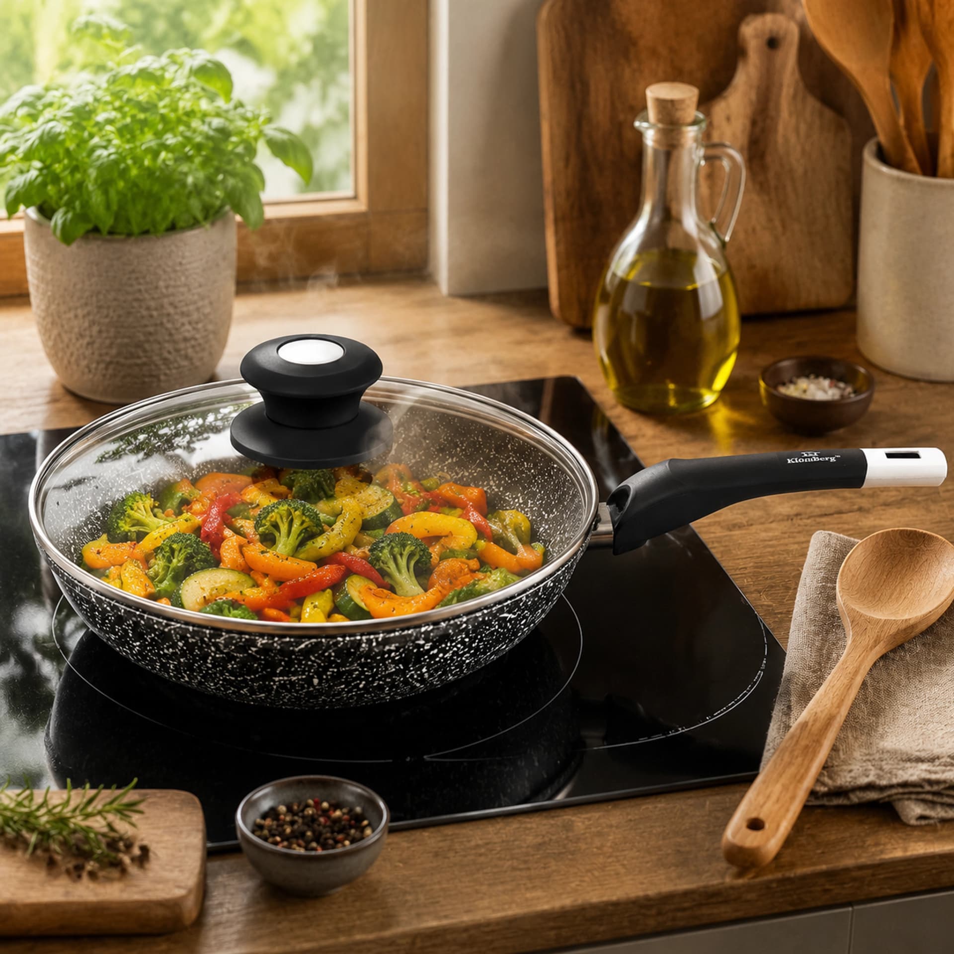 products.photoOf Granite Non Stick Frying Pan 32cm with Glass Lid Pressed Aluminium- KB-8645