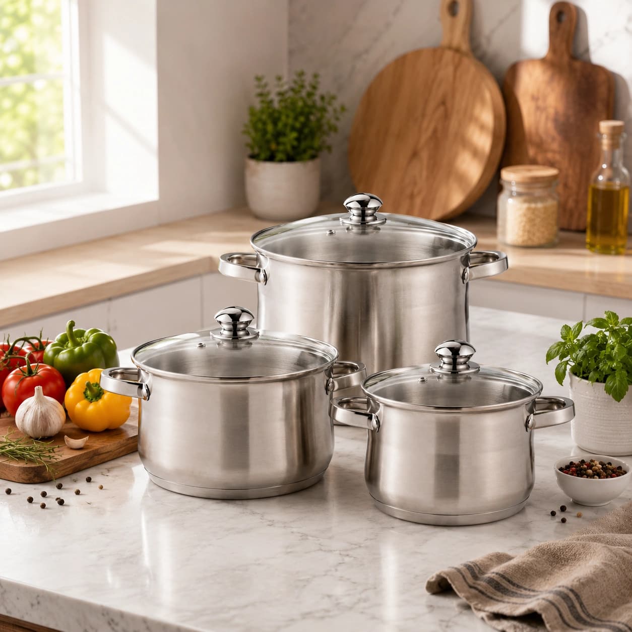 products.photoOf Stainless Steel Stock Pot Set 6 Pcs with 5-Layer Base | KB-2523
