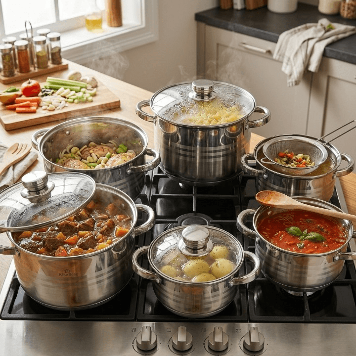 products.photoOf Nonstick Cookware Set 12-Piece Stainless Steel Pots with Lids KB-2505