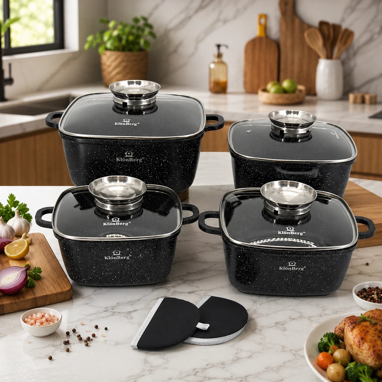 products.photoOf Ceramic Marble Non Stick Cookware Set 8pcs Square Cast Aluminum KB-4058