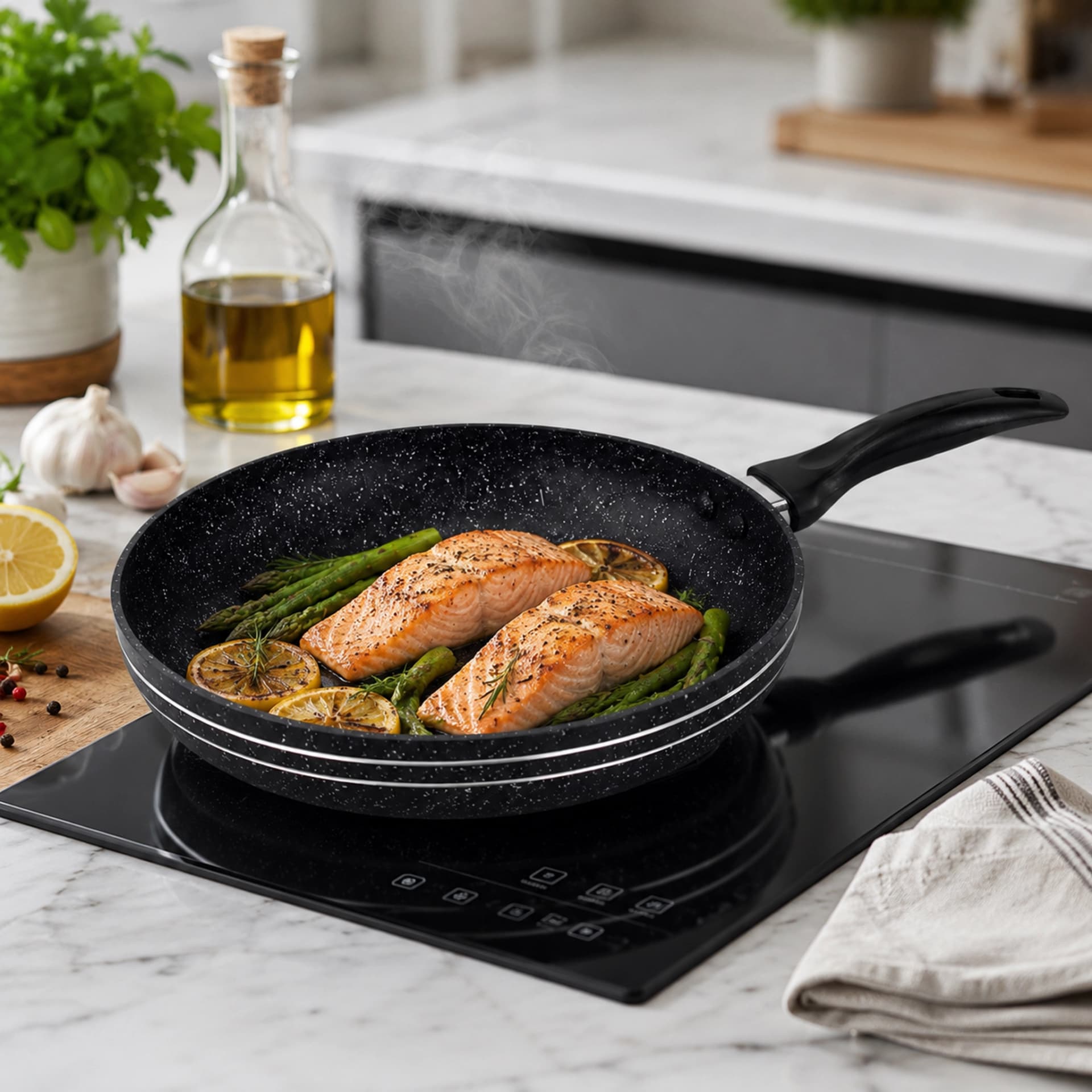 products.photoOf Frying Pan 18cm Marble Non-Stick Coating Pressed Aluminum Induction Compatible KB-8802