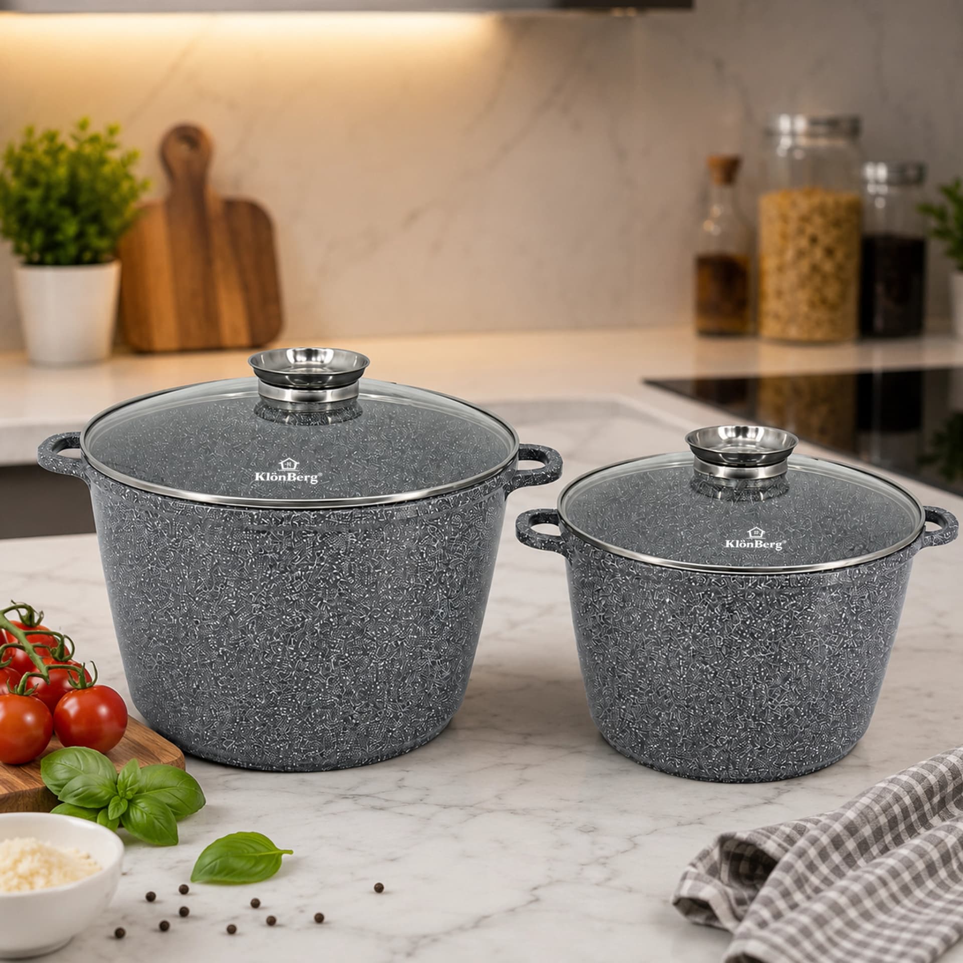 products.photoOf Ceramic Marble Non-Stick Deep Pot Set Grey 4Pcs with Glass Lids – KB-3947