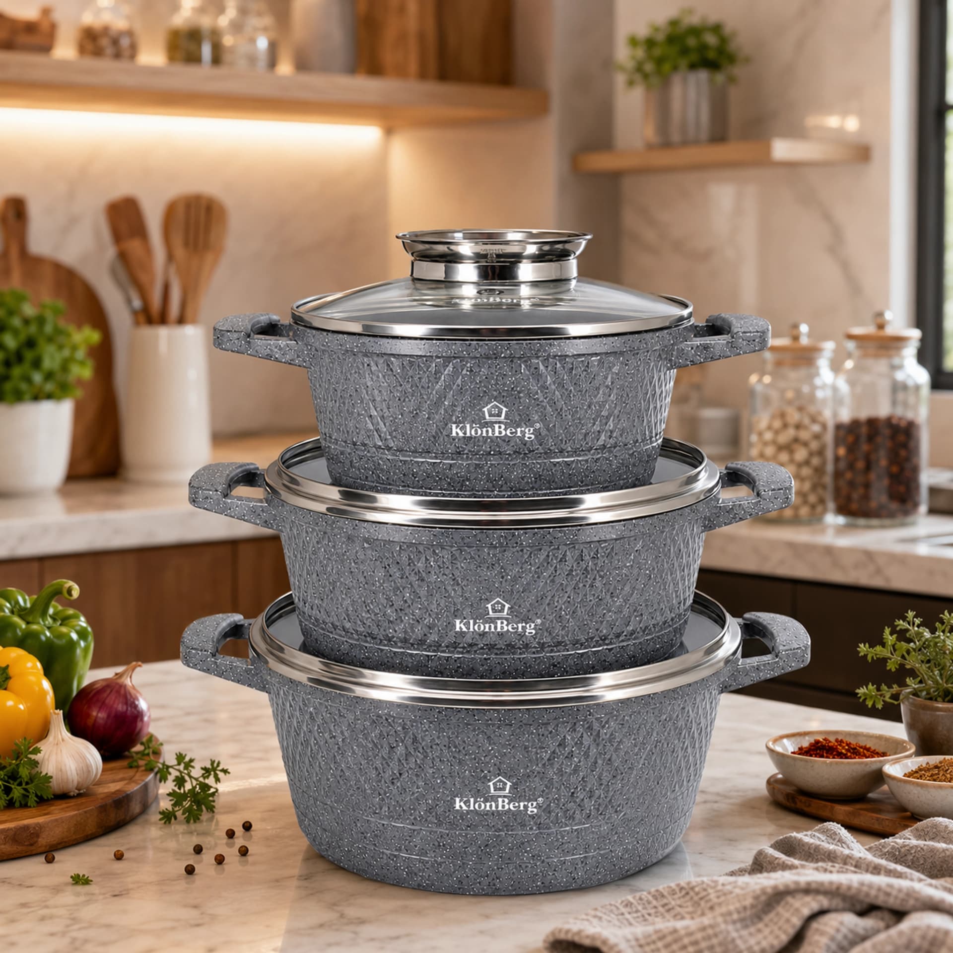 products.photoOf Ceramic Marble Cookware Set 6PCS Nonstick Induction Pots with Lids KB-3723
