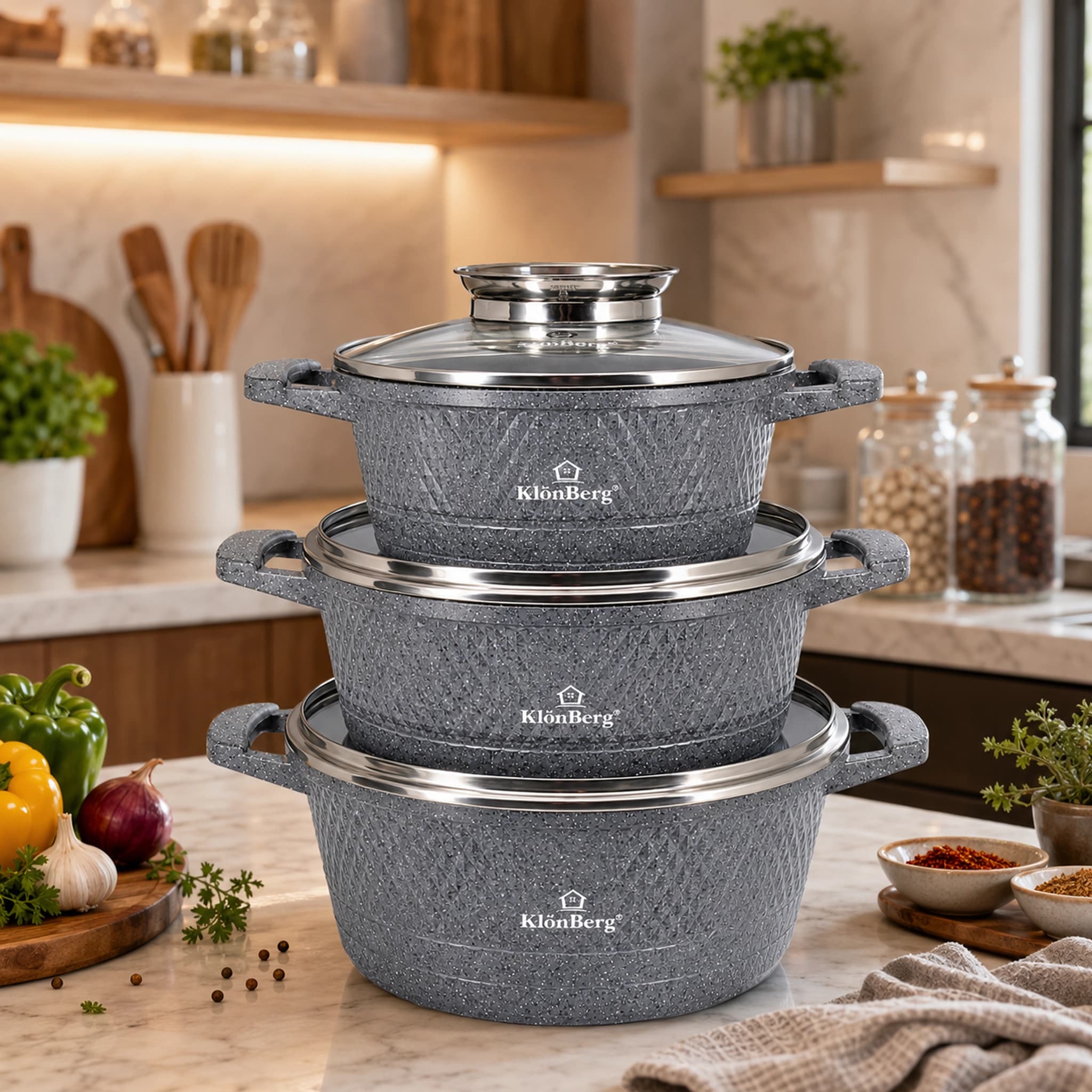 products.photoOf Ceramic Marble Cookware Set 6PCS Nonstick Induction Pots with Lids KB-3723