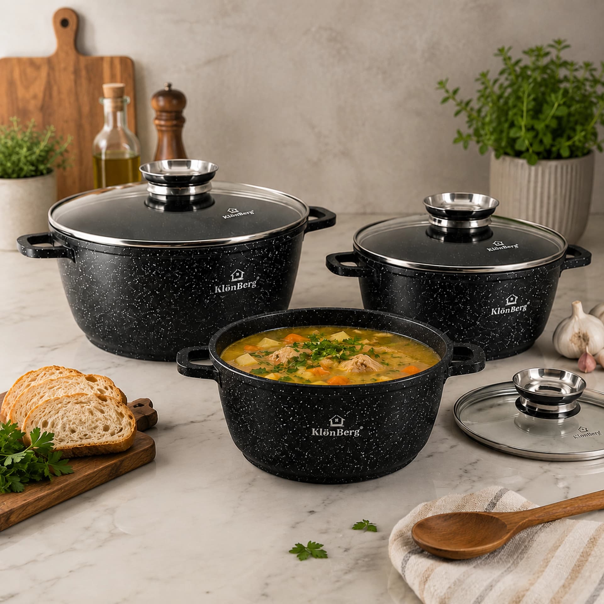 products.photoOf KlönBerg ceramic marble non-stick cookware set 6 Pcs KB-4023