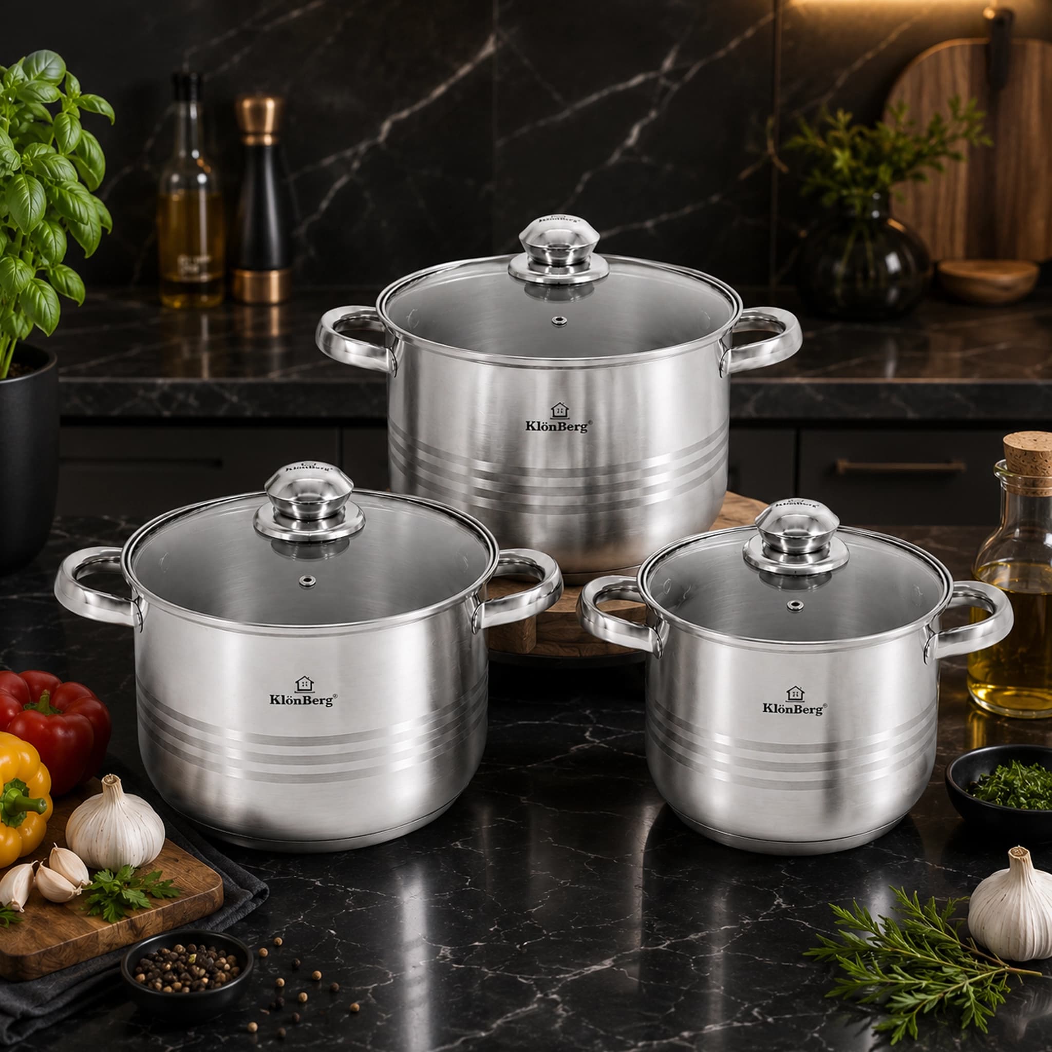 products.photoOf Stainless Steel Stock Pot Set 6 Pcs 5 Step Base with Glass Lid KB-2529