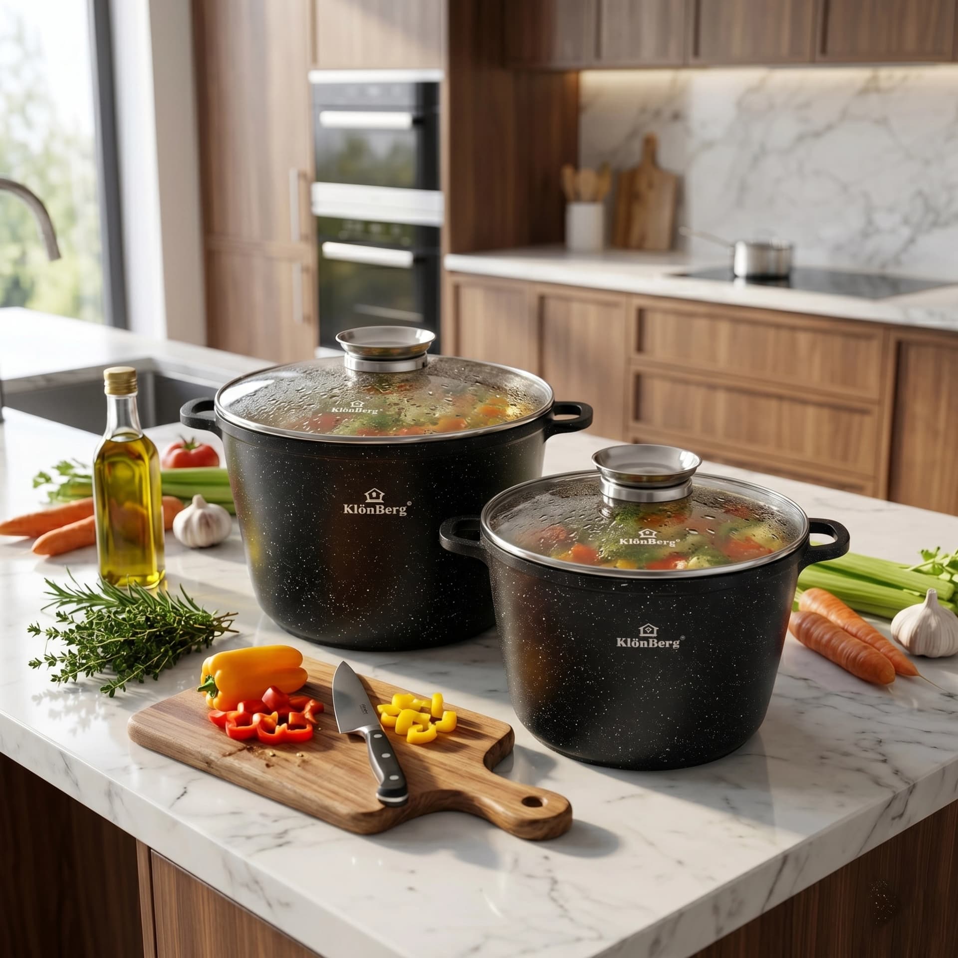 products.photoOf Ceramic Marble Non-Stick Deep Pot Set 4Pcs Black with Glass Lids – KB-4042