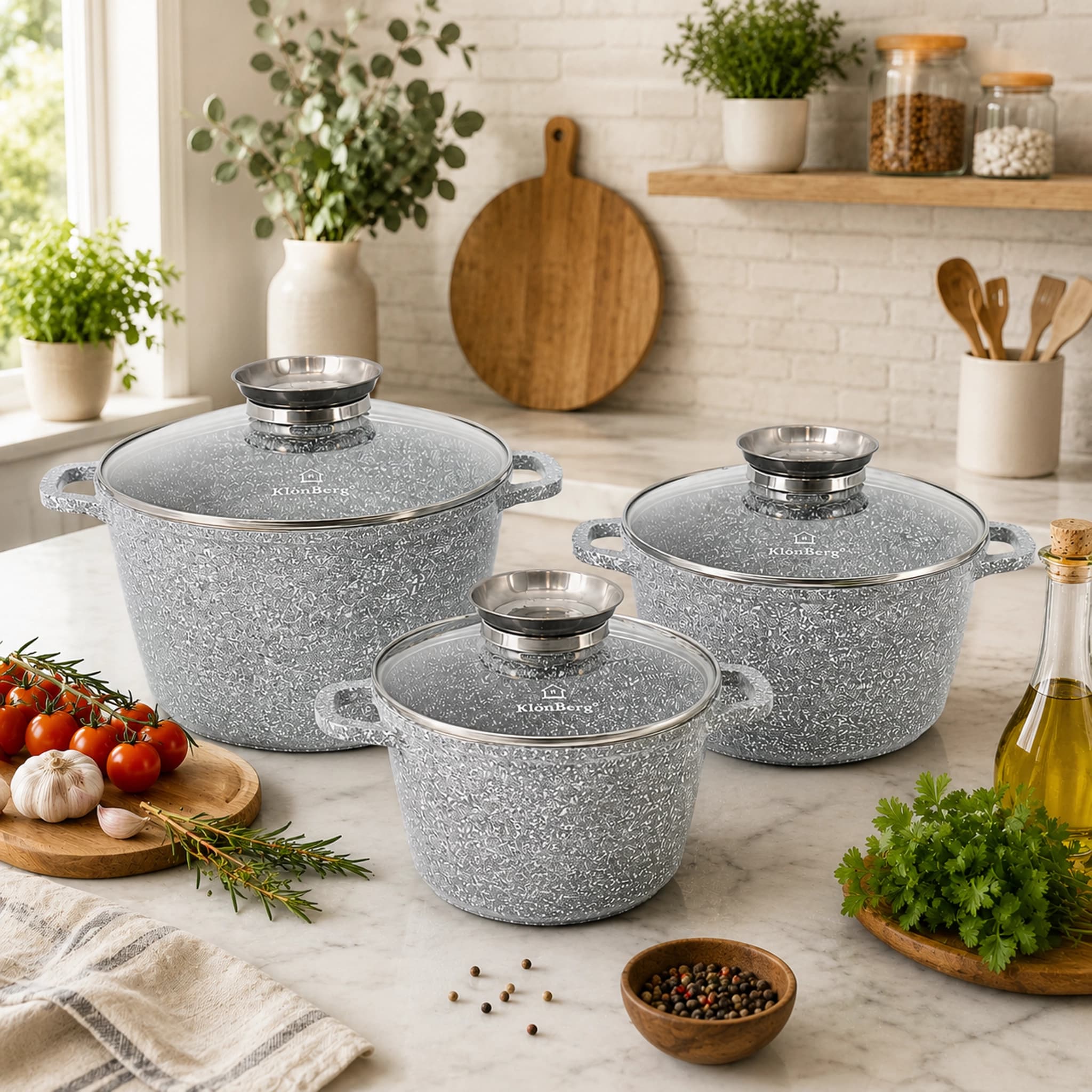 products.photoOf Ceramic Marble Non-Stick Cookware Set 6 Pcs Induction Pots KlonBerg KB-3967