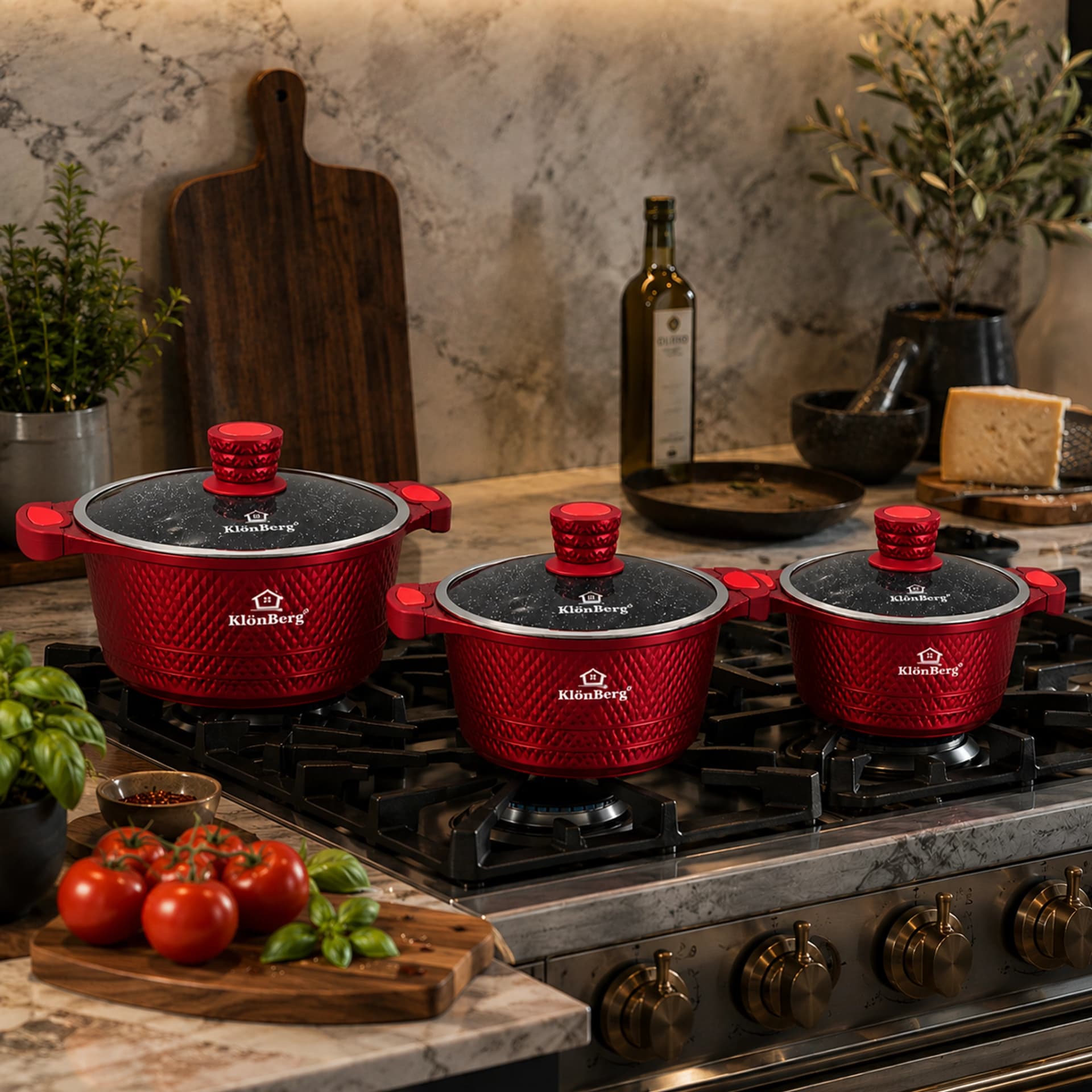 products.photoOf Cast Aluminium Marble Pot Set 6 Pcs Red KB-4201