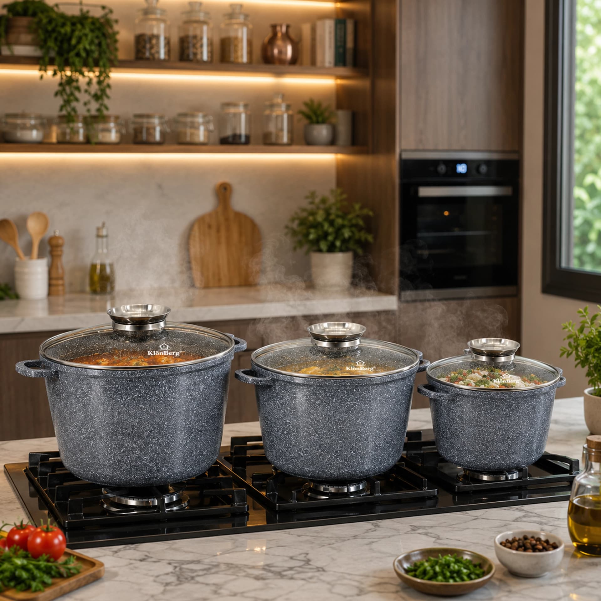 products.photoOf Ceramic Marble Cookware Set 6PCS with Glass Lids- KB-3938