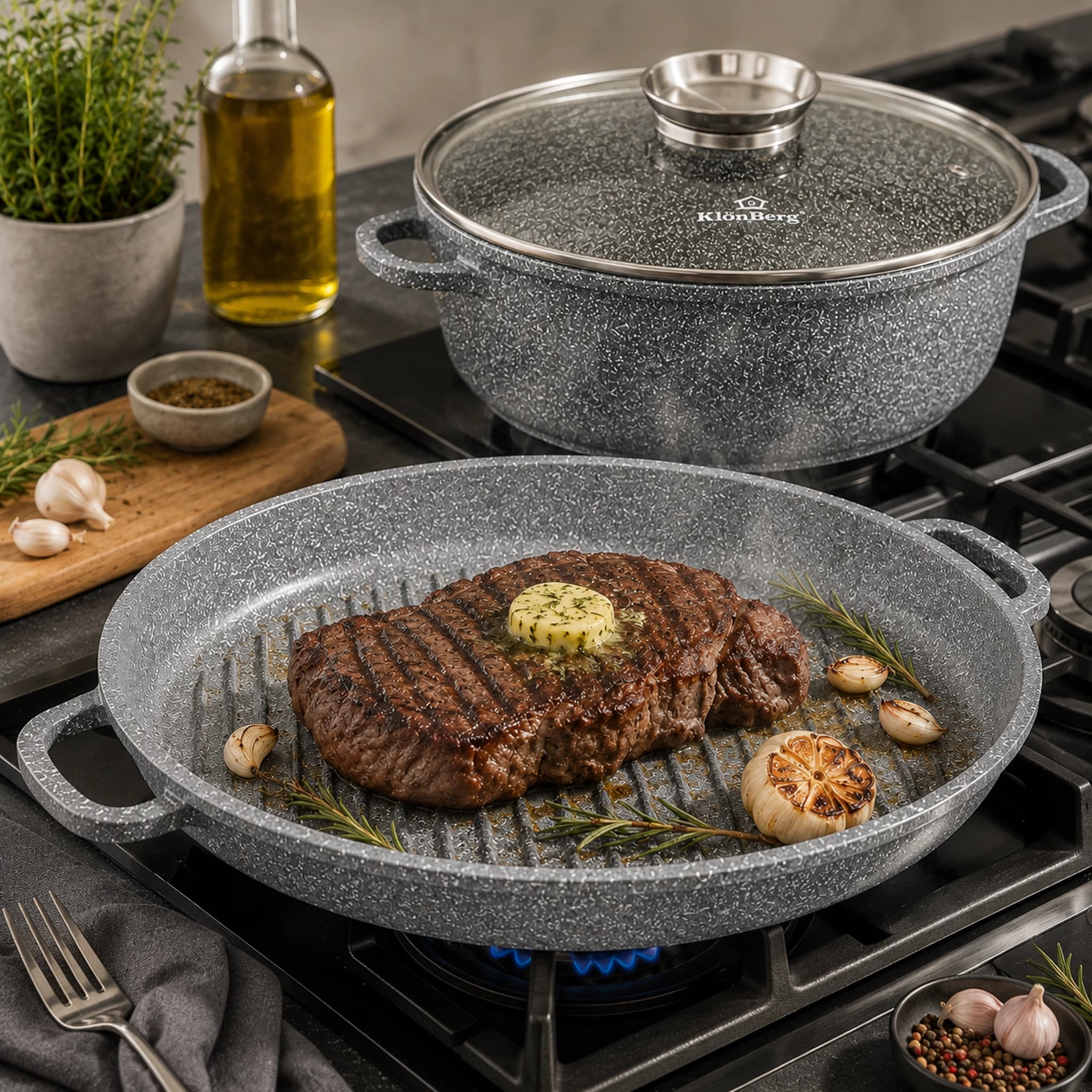 products.photoOf Roasting Pan 38CM 11L Non Stick Ceramic Marble with Lid and Base Pan KB-3936
