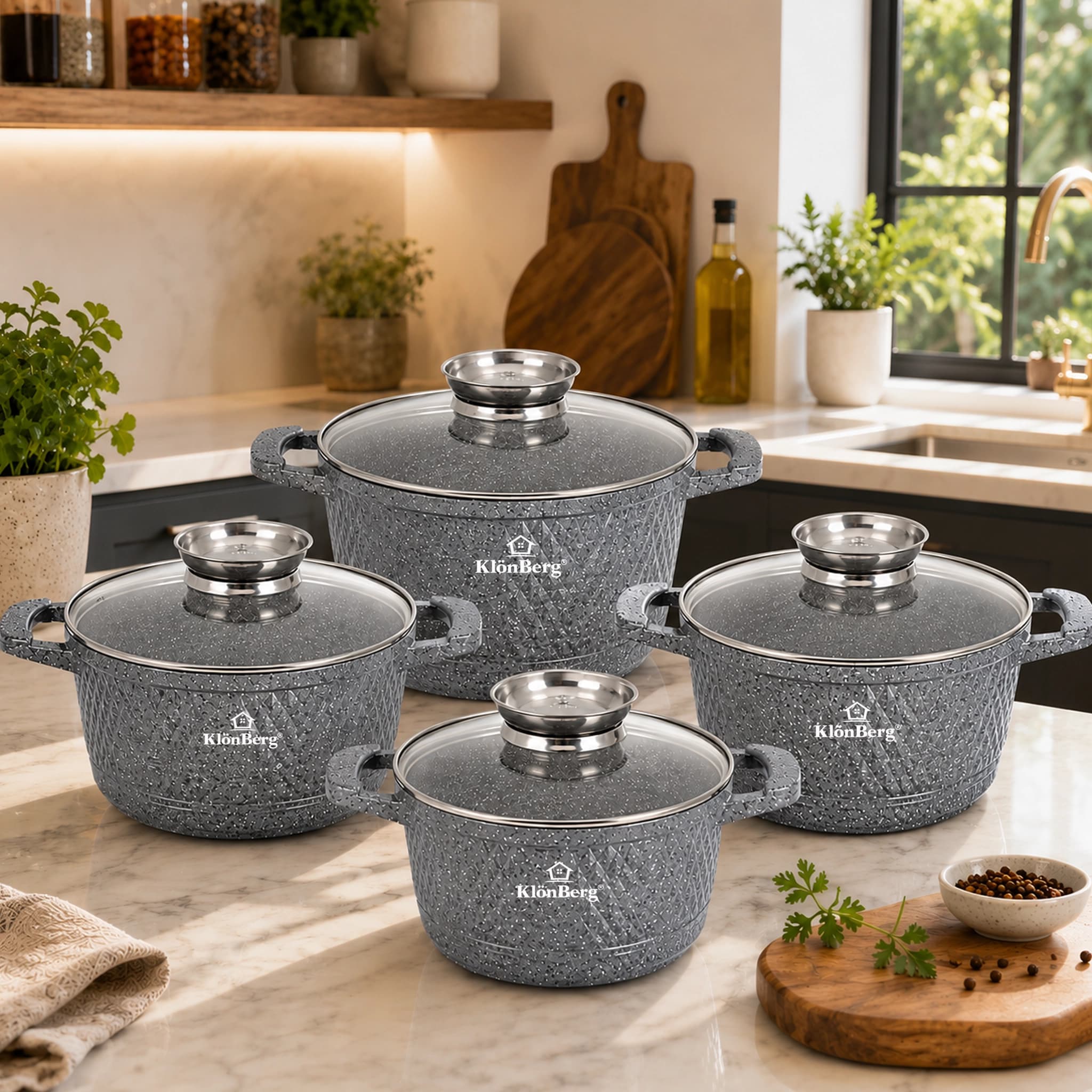products.photoOf Ceramic Marble Cookware Set 8 Piece Cast Aluminium KB-3739