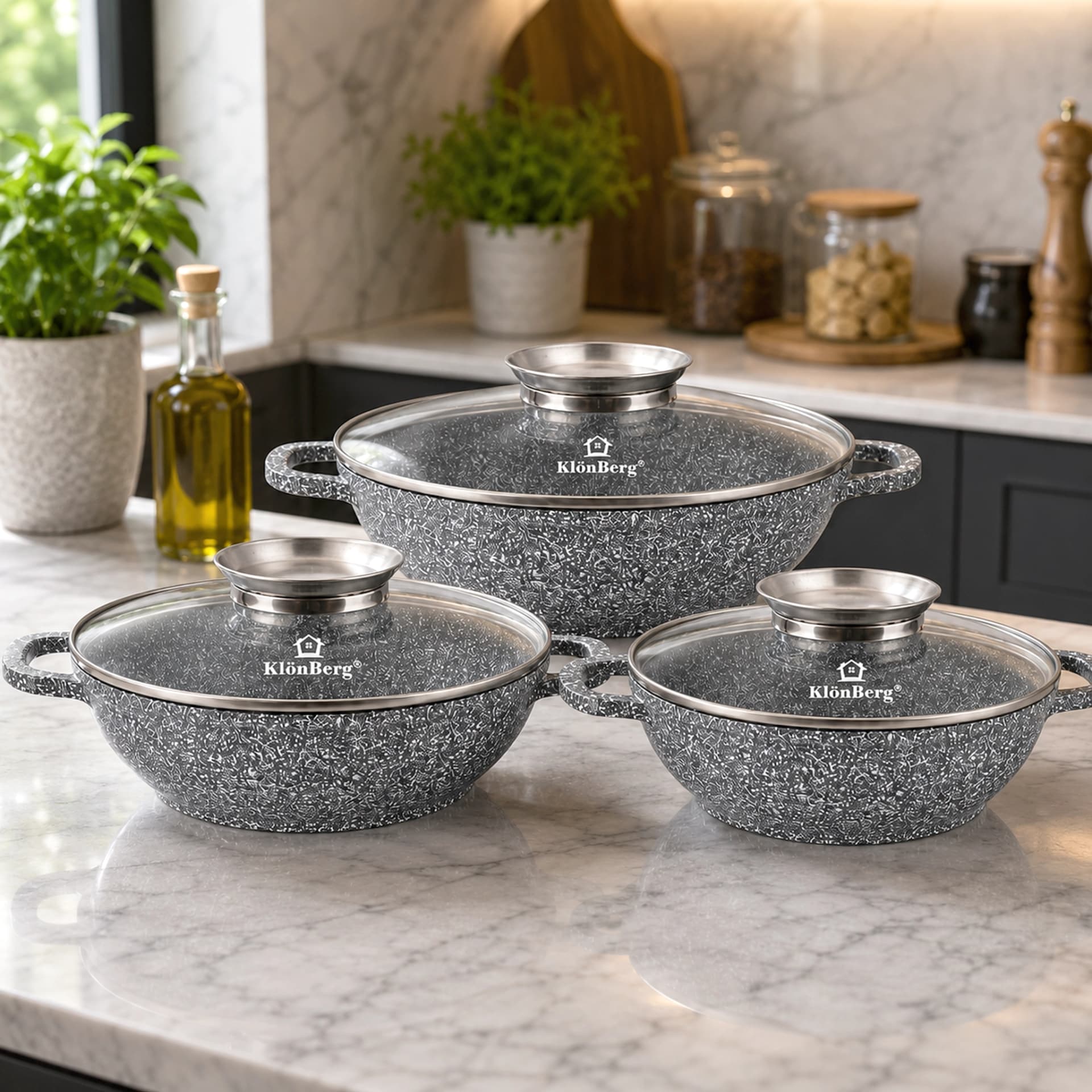 products.photoOf Soup Pot Set 6 Piece Ceramic Marble with Glass Lids KB-3952
