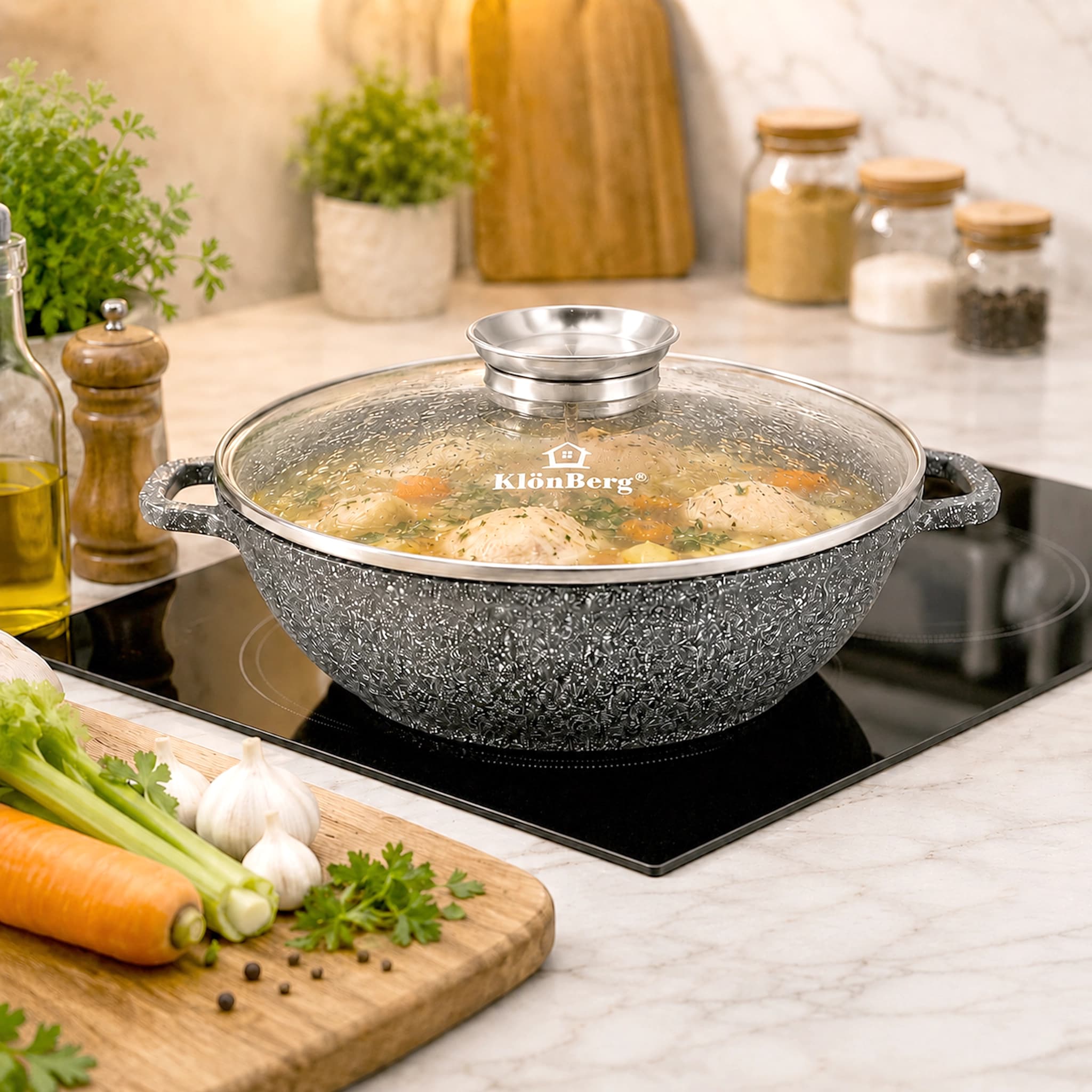 products.photoOf Ceramic Marble Non-Stick Cookware Set 6pcs with Glass Lids KB-3951