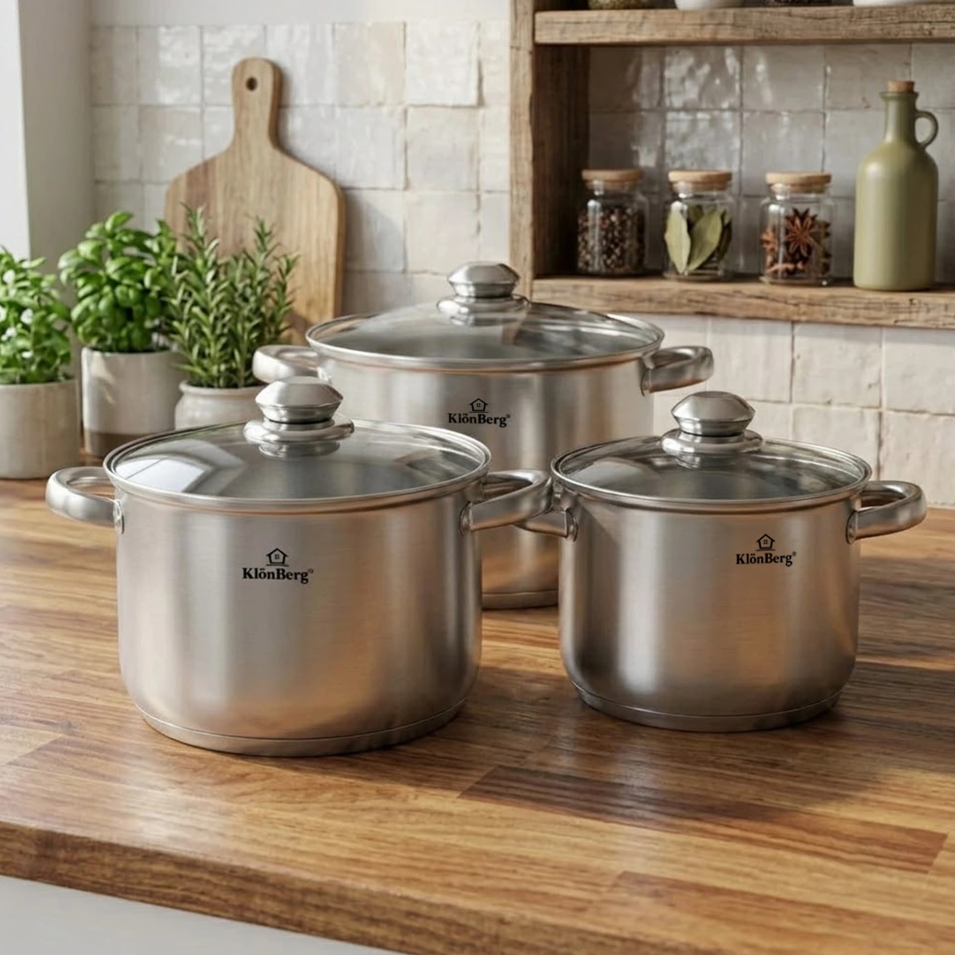 products.photoOf 6 Piece Stainless Steel Stock Pot Set with 5-Layer Base and Glass Lids KB-2524