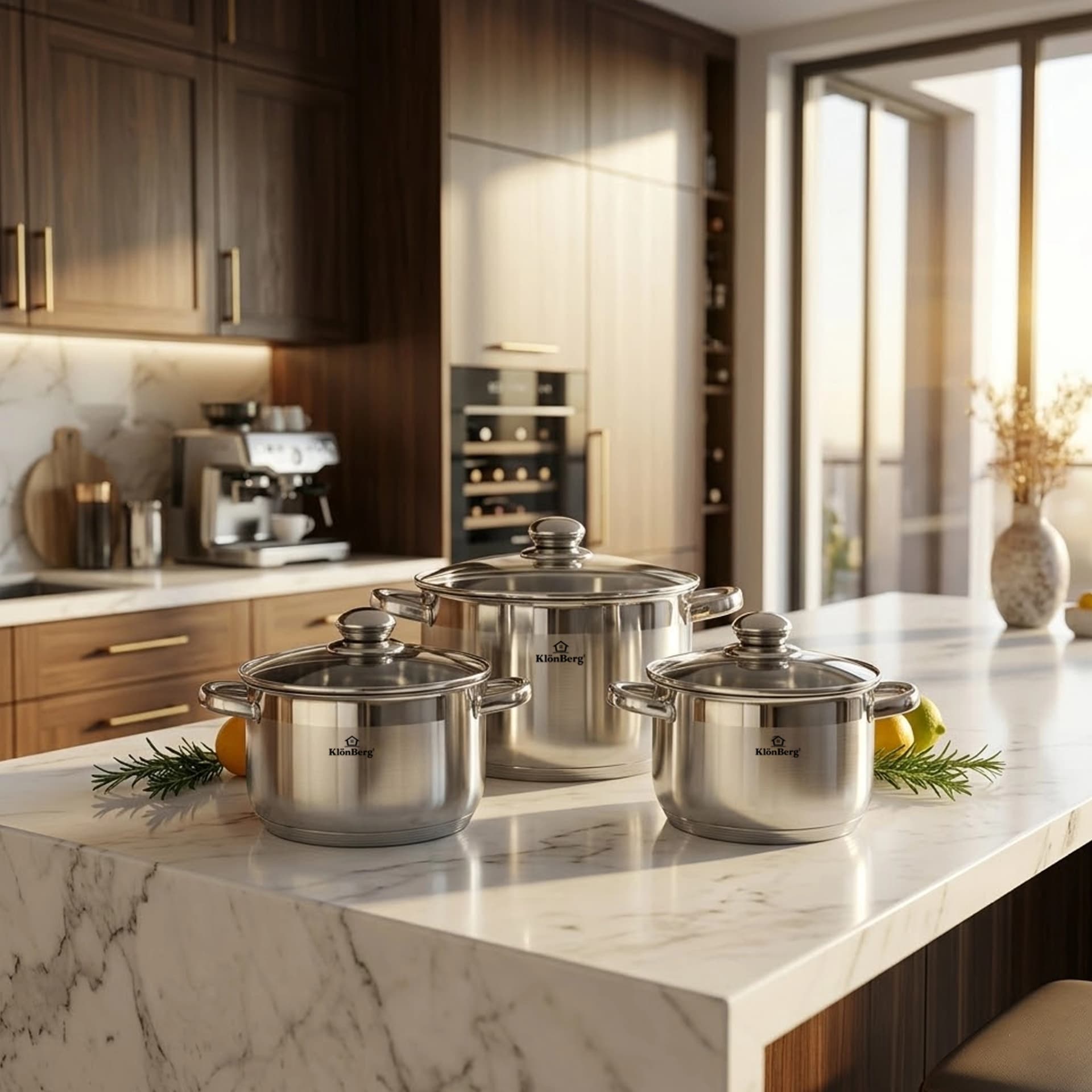 products.photoOf Stainless Steel Stock Pot Set 6 Pcs 5 Layer Base with Glass Lid KB-2522