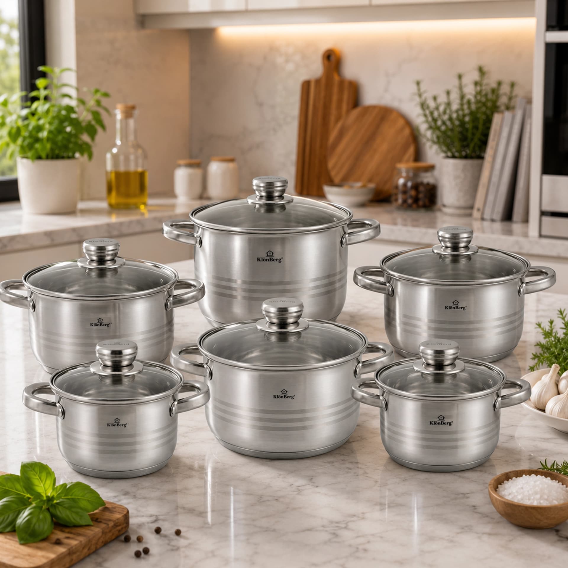 products.photoOf Stainless Steel Cookware Set 12 Pcs 9-Step Base with Glass Lid KB-2508