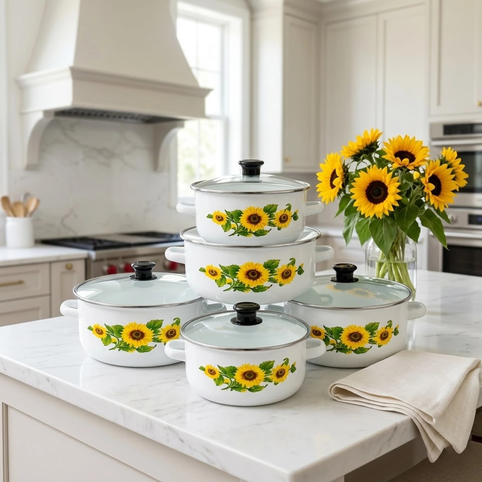 products.photoOf Floral Enamel Cookware Set 10 Piece with Glass Lids KB-9101