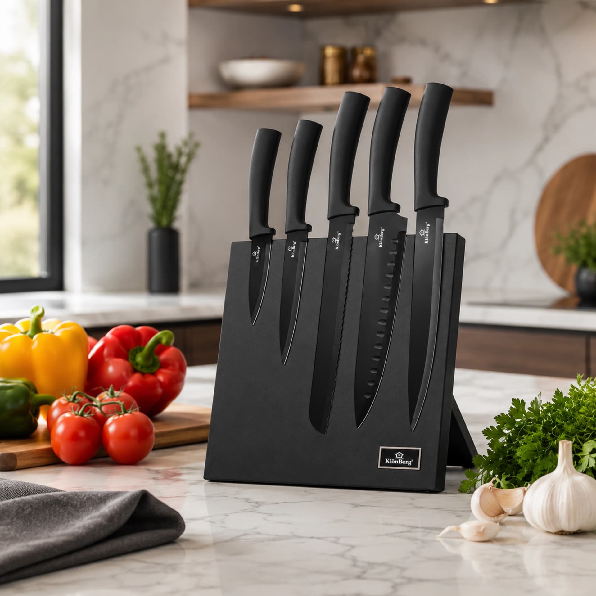 products.photoOf Stainless Steel Kitchen Knife Set 6PCS Black with Magnetic Holder KB-3224