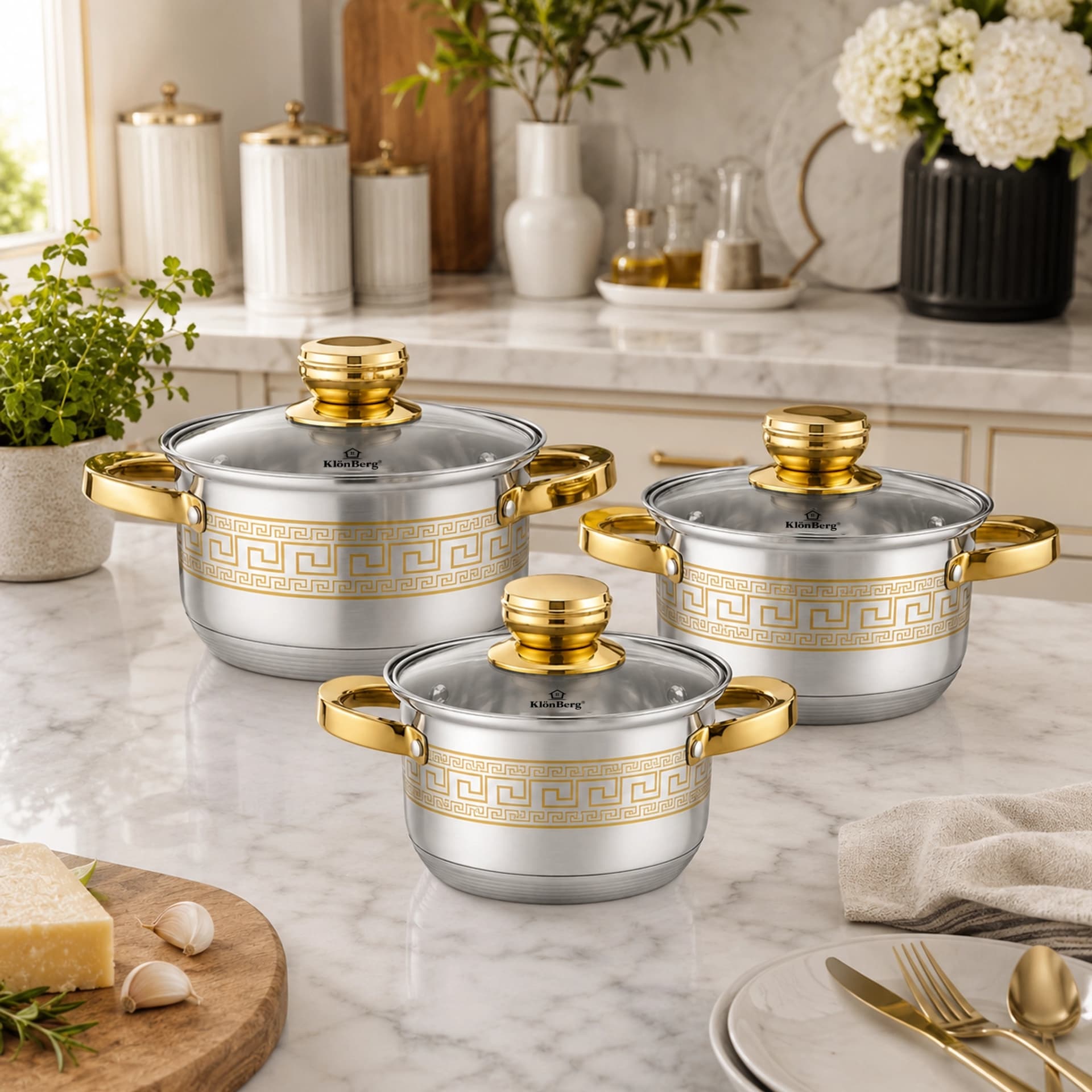 products.photoOf Stainless Steel Cookware Set 6-Piece with Glass Lids and 9-Step Bottom KB-3041