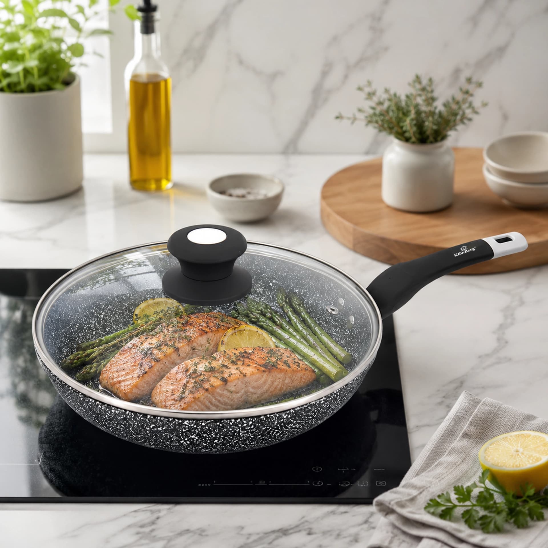 products.photoOf Granite Non Stick Frying Pan 30CM with Lid Induction Compatible KB-8646