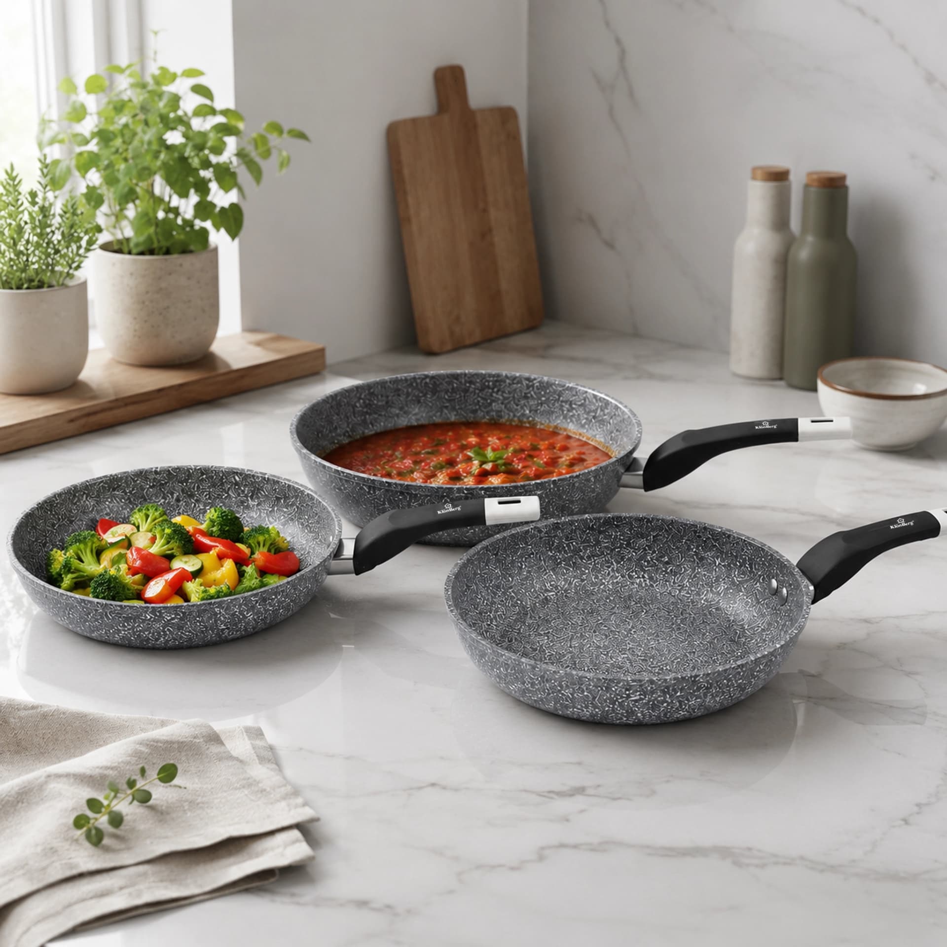 products.photoOf Granite Frying Pan Set 3PCS Grey Pressed Aluminium Non-Stick Induction Compatible KB-8653