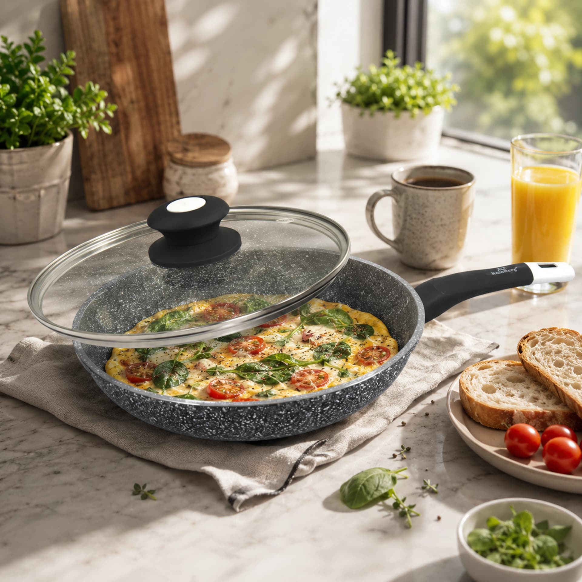 products.photoOf Granite Non-Stick Frying Pan with Lid 24cm PFOA Free KB-8643
