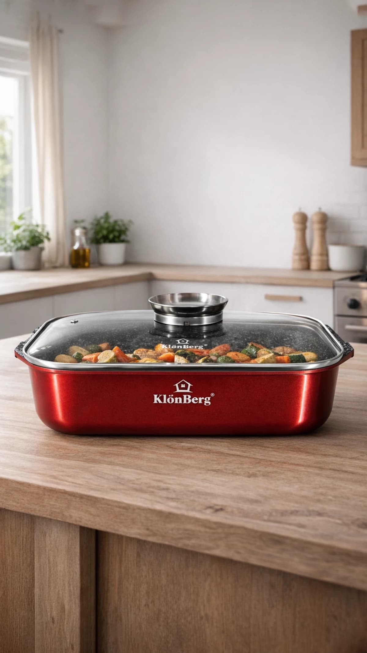 Roasting Pan With Lid 34 Cm Nonstick Ceramic Coat, For Induction - Red