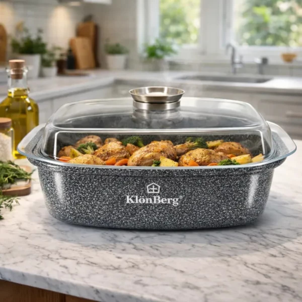 Roasting Pan With Lid 32 Cm Nonstick Ceramic Coating, Gray KB-3930