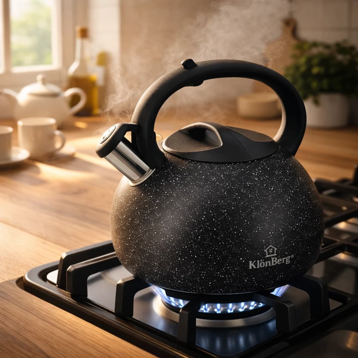 Whistling Kettle 3L Stainless Steel Black Marble Coating Induction KB-6605